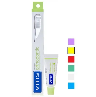 Набір Dentaid Vitis Orthodontic Regular зубна щітка (жовта) + зубна паста Vitis Orthodontic 15 мл