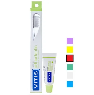 Набір Dentaid Vitis Orthodontic Regular зубна щітка (червона) + зубна паста Vitis Orthodontic 15 мл