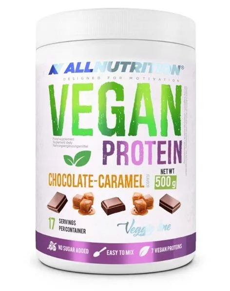 Протеїн рослинний змішаний Allnutrition Vegan Protein шоколад та карамель, 500 г