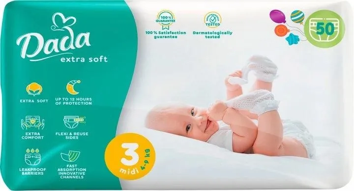 Підгузки Dada Extra Soft Midi дитячі, розмір 3, 4-9 кг, 54 шт