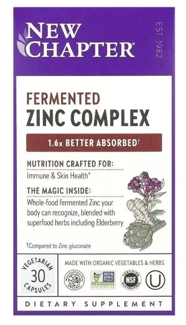 Цинк комплекс New Chapter Fermented Zinc Complex, 30 вегетаріанських капсул