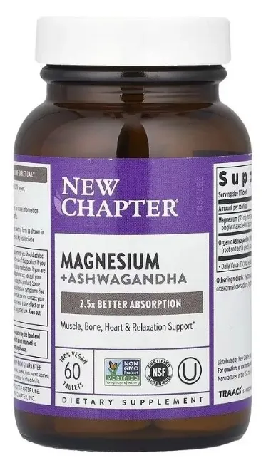 Магній та Ашваганда New Chapter Magnesium + Ashwagandha, 60 таблеток