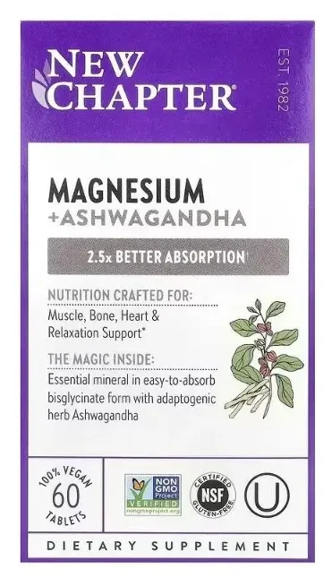 Магній та Ашваганда New Chapter Magnesium + Ashwagandha, 60 таблеток