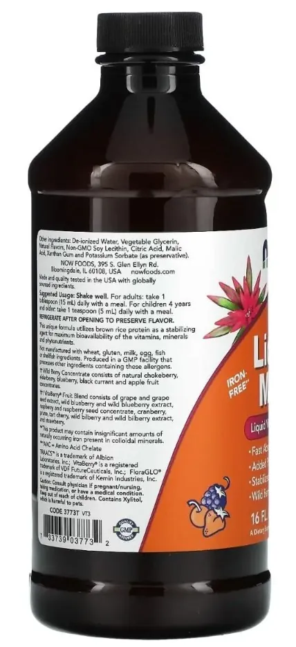Мультивітаміни NOW Liquid Multi рідкі смак лісові ягоди, 473 мл