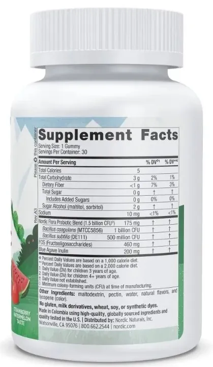 Пробіотик для дітей Nordic Naturals Kids Probiotic без цукру, смак полуниця-кавун, 30 жувальних цукерок