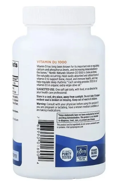 Вітамін Д3 Nordic Naturals Vitamin D3 1000 IU апельсиновий смак, 120 міні м'яких капсул