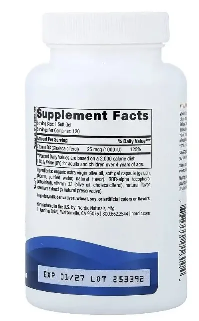 Вітамін Д3 Nordic Naturals Vitamin D3 1000 IU апельсиновий смак, 120 міні м'яких капсул