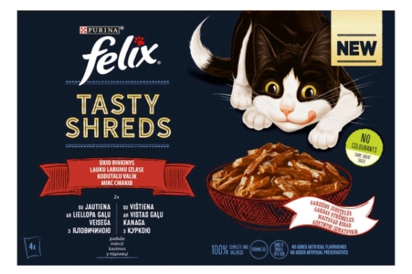Корм вологий для котів Purina Felix шматочки у соусі з яловичиною та куркою, 4 штуки по 80 г