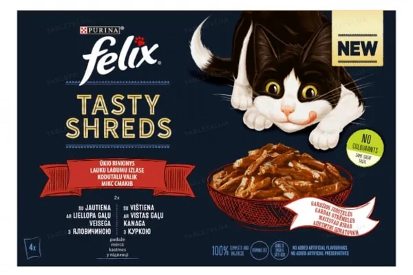 Корм вологий для котів Purina Felix шматочки у соусі з яловичиною та куркою, 4 штуки по 80 г