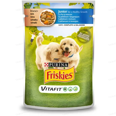 Корм вологий для цуценят Purina Friskies з куркою та морквою в соусі, 100 г