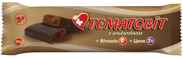 Батончик Гематовіт з альбуміном та вітаміном С по 40 г у плівці