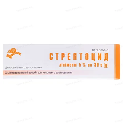 Стрептоцид лінімент 5 % по 30 г у тубах