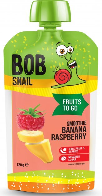 Пюре фруктовое Bob Snail Fruits To Go Смузи Банан-Малина, пастеризованное, 120 г
