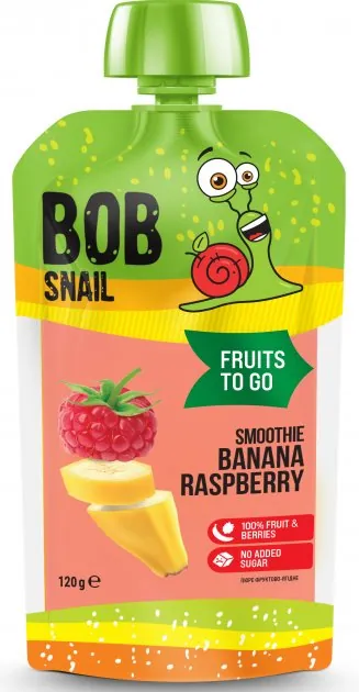 Пюре фруктове Bob Snail Fruits To Go Смузі Банан-Малина, пастеризоване, 120 г