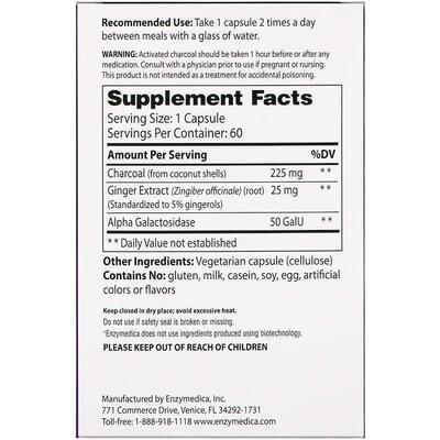 Уголь активированный из кокоса Enzymedica Purify Activated Coconut Charcoal+ для веганов, 60 капсул