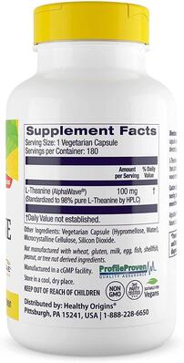 L-теанин Healthy Origins L-Theanine 100 мг, 180 капсул