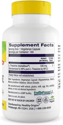 L-теанін Healthy Origins L-Theanine 100 мг, 180 капсул