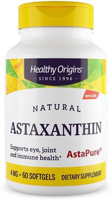 Астаксантин, Astaxanthin, Healthy Origins, 4 мг, 60 гелевых капсул