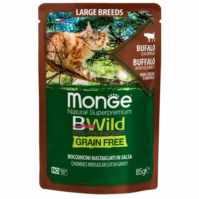 Корм вологий для котів Monge BWild Grain Free Large Breeds з буйволом та овочами, 85 г