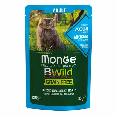 Корм вологий для котів Monge BWild Grain Free Adult з анчоусами та овочами, 85 г