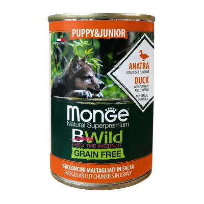 Корм вологий для цуценят Monge BWild Grain Free Puppy & Junior з качкою, гарбузом і цукіні, 400 г