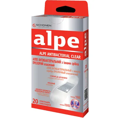 Пластир медичний Alpe Antibacterial Clear антибактеріальний з іонами срібла, прозорий класичний 76 мм х 19 мм, 20 штук