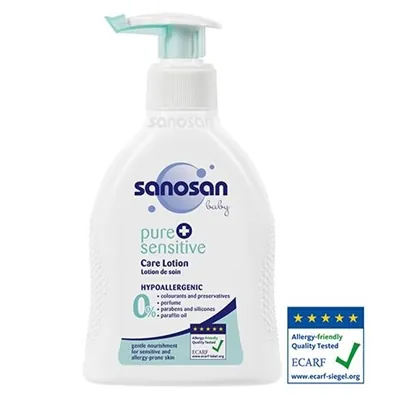Лосьйон дитячий Sanosan Baby pure+sensitive гіпоалергенний для чутливої шкіри, 200 мл