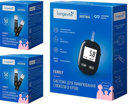 Глюкометр Longevita Family + 100 тест-смужок