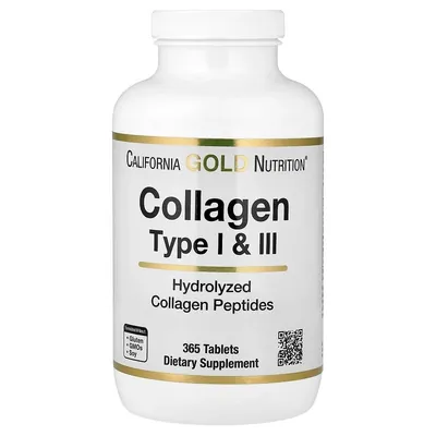 Колаген гідролізований 1 і 3 типів Lake Avenue Nutrition Collagen Hydrolyzed Type I-III 1000 мг, 365 таблеток