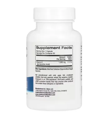 Вітамін С з Quali-C Lake Avenue Nutrition 1000 мг, 60 рослинних капсул