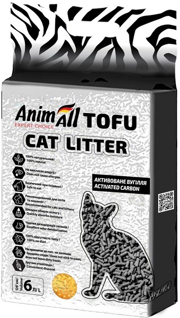 Наполнитель для туалета AnimAll ТОФУ с активированным углем, 2,6 кг (6 л)