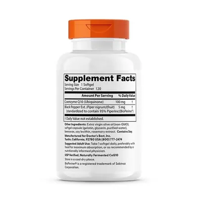 Коензим Q10 100 мг та біоперин Doctor's Best High Absorption CoQ10 with BioPerine, 120 капсул