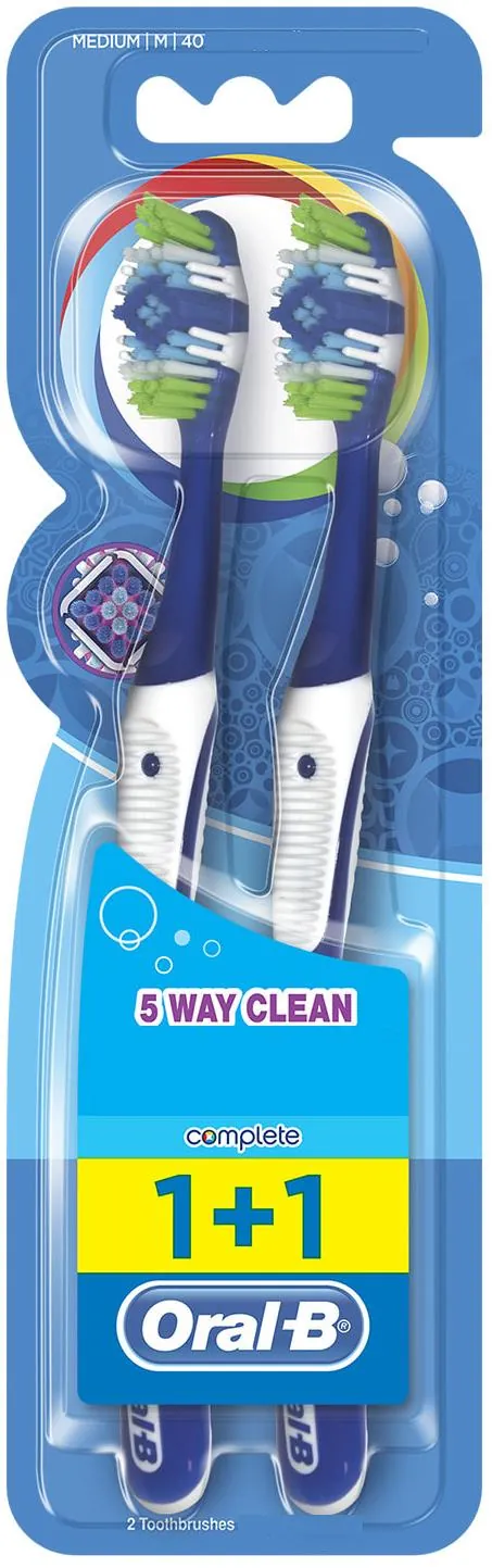 Набір зубних щіток 1+1 Oral-B Complete 5 Way Clean Комплекс П'ятистороння чистка, середньої жосткості, 2 шт