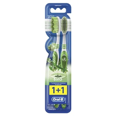 Набір зубних щіток 1+1 Oral-B Біо Бережне чищення, середньої жорсткості, 2 шт