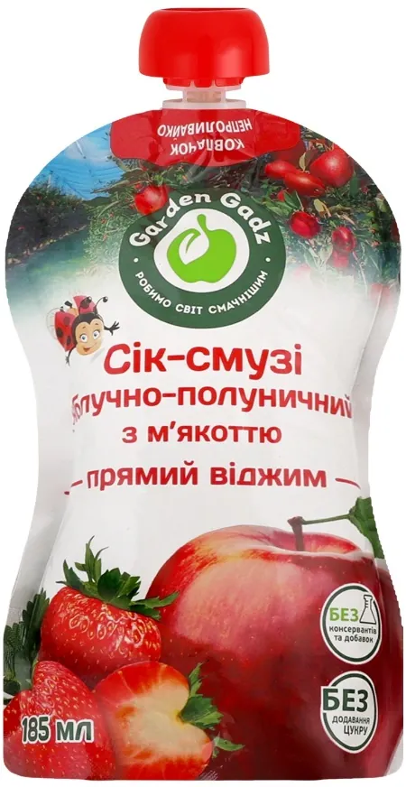 Сік-смузі Garden Gadz Яблуко-полуниця з м'якоттю, 185 мл