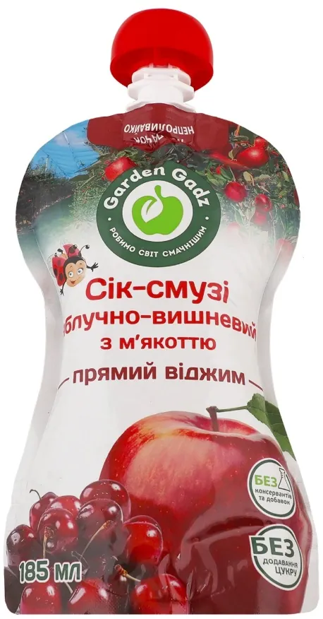 Сік-смузі Garden Gadz Яблуко-вишня з м'якоттю, 185 мл