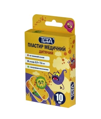 Пластир бактерицидний Teta Дитячий на тканій основі 2,5 см х 7,2 см, 10 штук