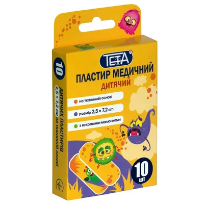 Пластир бактерицидний Teta Дитячий на тканій основі 2,5 см х 7,2 см, 10 штук
