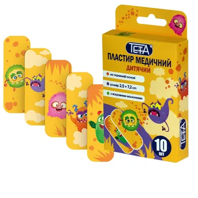 Пластир бактерицидний Teta Дитячий на тканій основі 2,5 см х 7,2 см, 10 штук