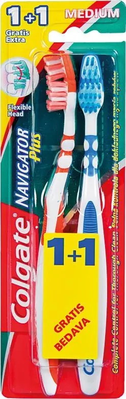 Зубна щітка Colgate Navigator Plus 1+1, середньої жорсткості, 2 шт