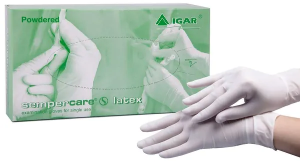 Рукавички оглядові Sempercare Latex латексні з пудрою нестерильні, розмір L, пара