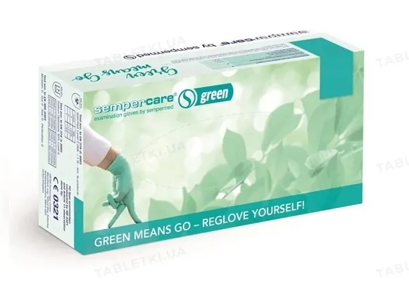 Рукавички оглядові Sempercare Green нітрилові без пудри нестерильні, зелені, розмір S, пара