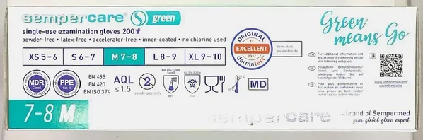Рукавички оглядові Sempercare Green нітрилові без пудри нестерильні, зелені, розмір М, пара