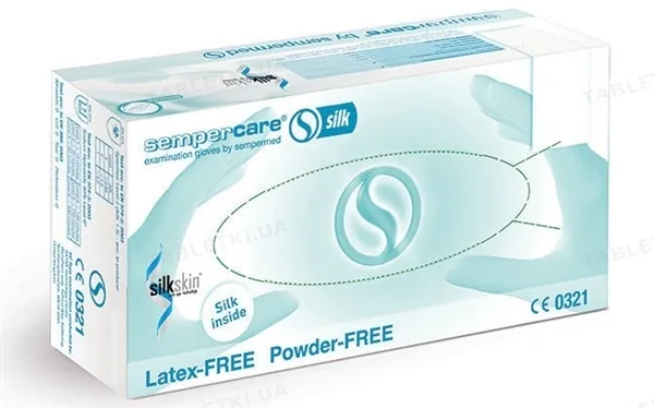 Рукавички оглядові Sempercare Silk нітрилові без пудри нестерильні, білі, розмір M, пара