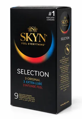 Набір презервативів Skyn Selection безлатексних ультратонких Original 3 шт. + Extra Lube 3 шт. + Intense Feel 3 шт.