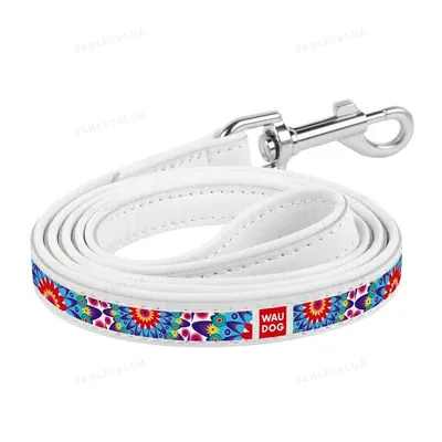 Повідець Collar WAUDOG Design малюнок Квіти, ширина 12 мм довжина 122 см, білий