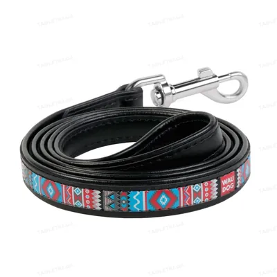 Повідець Collar WAUDOG Design малюнок Етно, ширина 18 мм довжина 122 см, чорний