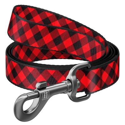 Поводок Collar WAUDOG Nylon рисунок Шотландка красная, ширина 15 мм длина 122 см