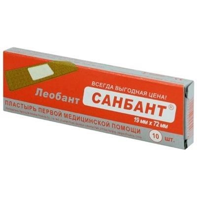 Пластырь медицинский Леобант "СанБант" бактерицидный 19 мм х 72 мм, 10 штук