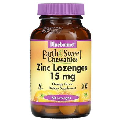 Цинк 15 мг Bluebonnet Nutrition EarthSweet Chewables, вкус апельсина, 60 таблеток для рассасывания